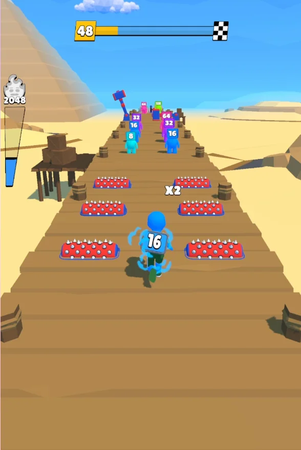 Stache Rush gameplay on a desert obstacle course.