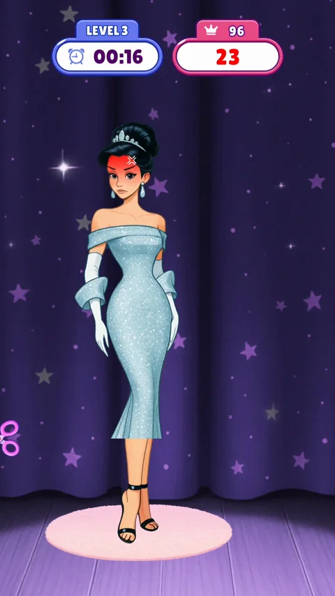 A timed dress-cutting minigame from the Mini Games video.